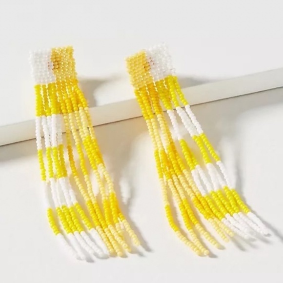 Anthropologie Casa Clara Yellow  Plaid Fringe Earrings - Picture 1 of 1